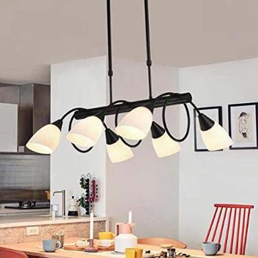 Imagem de Lustre Vintage Abajur de Vidro Sala de Jantar, Luminária Retro Industrial de Metal Design, Luminária Pendente Rústica Preta, 6 Lâmpadas, Luminária Pendente Ajustável para Mesa de Jantar, Sal
