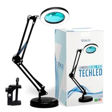 Imagem de Luminaria Led Ring Light de Mesa Articulavel Abajur C/Garra Controle Intensidade Lupa Aumento Preta