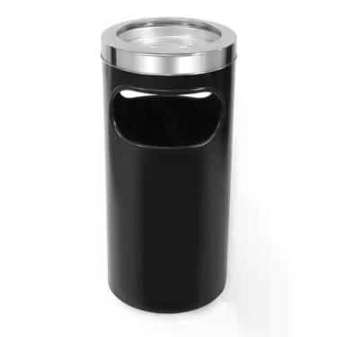 Imagem de Cinzeiro Lixeira Plástico com Aro em Aço Inox e Preto - Sem marca