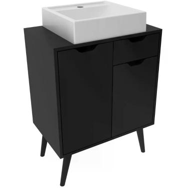 Imagem de Gabinete Para Banheiro 60 Cm 2 Portas Com Cuba Meire Preto