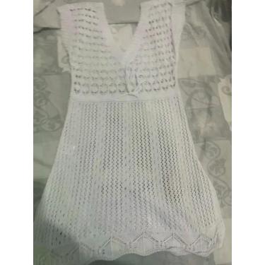 Imagem de Saída Praia Vestido Decote Trabalhada Moda Blogueira - Balbino, Branco