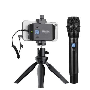 Imagem de Microfone sem fio para smartphone, comica CVM-WS50(H), microfone de mão para entrevista com telefones iPhone/Android, microfone de gravação profissional para cantar vídeo, vlog, YouTube, TikTok,