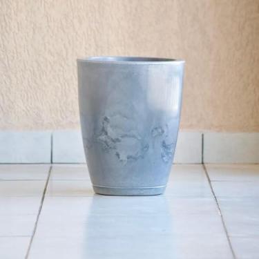Imagem de Vaso de Planta Flores Decorativo Grande Cone Bojo 38x31 Liso Marmorizado Polido com Prato em Polietileno (Grafite)