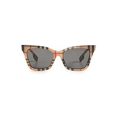 Imagem de Burberry ELSA BE 4346 394487 Vintage Check Óculos de Sol Quadrado de Plástico Lente Cinza