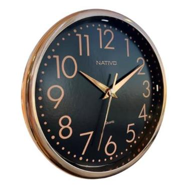 Imagem de Relógio De Parede Rose Gold Decorativo Moderno Ponteiro (Preto)