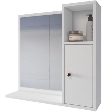 Imagem de Espelheira Suspensa Armário Aéreo de Parede para Banheiro Pequeno Apartamento Bancada Prateleira com Espelho 1 Porta e Nicho Organizador Deca Aqua Potenza (Branco)
