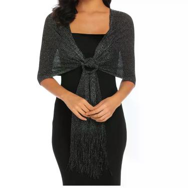 Imagem de Echarpe Lenço Xale Brilhante Estampado Festas Preto - anjo da mamãe, P