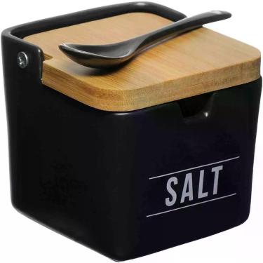 Imagem de Saleiro Manhattan Porcelana e Bambu 270ML Preto HAUSKRAFT