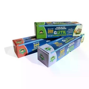 Imagem de 3 Caixas Rolo De Filme Pvc 45cm X 300 Mts Trilho Cortante - Sem marca