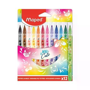 Imagem de Canetinha Hidrográfica Maped Mini Cute com Ponta de Bala 2,8MM Lavável e Resistente Estojo com 12 Cores