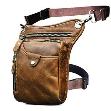 Imagem de Le'aokuu Bolsa feminina masculina de couro legítimo, esportiva, equitação quadril pochete pochete cintura caída coxa perna cruzada sobre bolsa bolsa, 211-5 Marrom 3, Bolsa de coxa