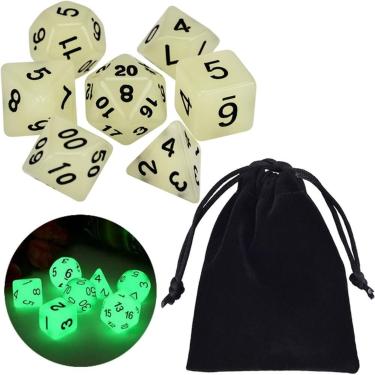 Imagem de Conjunto 7 Dados Rpg D&d Verde Brilha No Escuro + 1 Bolsa - Things Ner