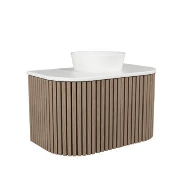 Imagem de Gabinete para Banheiro Suspenso Manchester 80cm Venturi Jequitibá com Cuba de Apoio e Tampo em Pedra Ardósia Gold – Design Ripado Contemporâneo, Móvel MDF Premium