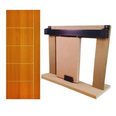 Imagem de Kit Porta Madeira Frisada 4000  - 70x210 + Trilho Correr 1,40 Preto + 