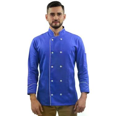 Imagem de Dólmã Unissex Para Chef De Cozinha Azul 100% Algodão Uniforme Restaura