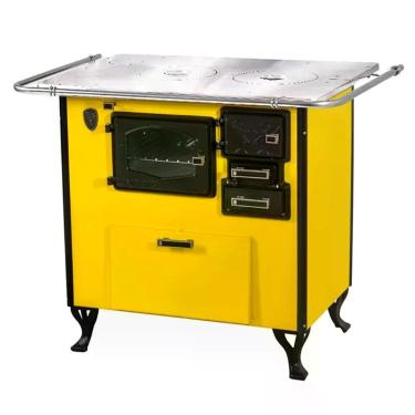 Imagem de Fogão a Lenha com Forninho Fornos Pinhal N2 Chapa Superior Inox Amarelo para Cozinha e Área Gourmet
