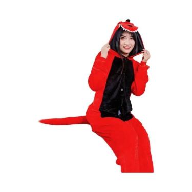 Imagem de Pijama Kigurumi De Dinossauro Vermelho Unissex Para Adultos, Macacão D