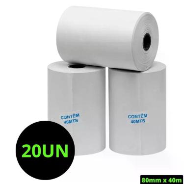 Imagem de 20 Rolos Bobina Branca 80x40 Térmica Para Restaurantes Emitir Cupom F