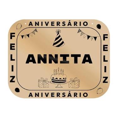 Imagem de Placa Feliz Aniversário Annita em MDF, 19x14 cm, com 2 Furos para Pendurar