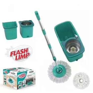 Imagem de Mop Giratório Pro Flash Limp Cesto Inox Esfregão - Mop7824, Verde