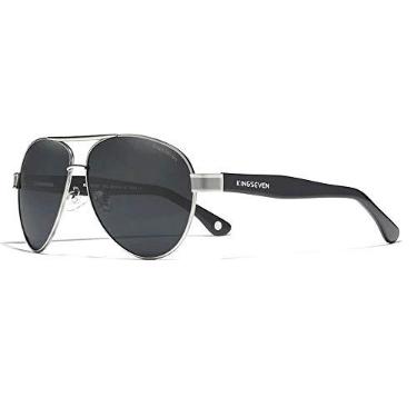 Imagem de Óculos de Sol Masculino Kingseven Estilo Piloto Classico Aviador Proteção Polarizados UV400 N7777 (C2)