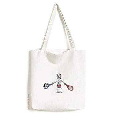 Imagem de Bolsa de lona com raquete de tênis sérbio de futebol com desenho de mamãe bolsa de compras casual