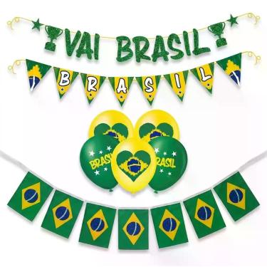 Imagem de Kit Copa Do Mundo 2026 Vai Brasil Bandeirolas Bexigas Festa - Conforto