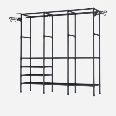 Imagem de Arara Cabideiro, Cabideiro de Chão Sapateira Rack Organizador Multiuso Aço Inox(Grande,Preto)