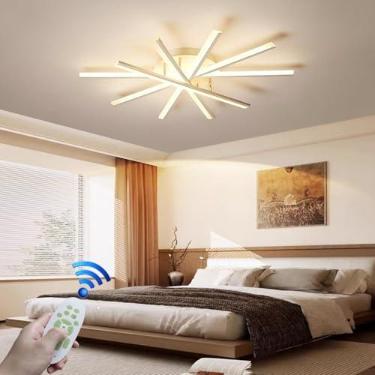 Imagem de Luminária de teto LED moderna e regulável em metal, com formato de fogos de artifício, elegante para sala de estar, lustre linear irregular, ideal para restaurantes, hotéis e cafés (Branco,