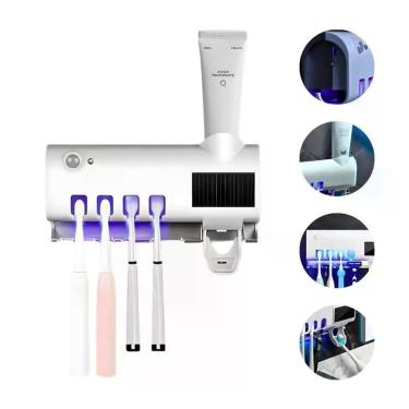 Imagem de Suporte Dispenser Esterilizador para Escova e Pasta de Dente Outras Marcas Luz UV Branco com Carregamento Solar e USB