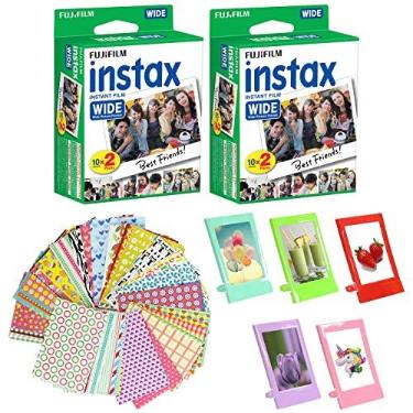 Imagem de Fujifilm Pacote com 2 películas instantâneas Instax Wide, 40 folhas + 5 molduras de plástico + molduras para decoração de filme Boder