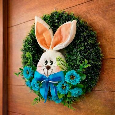 Imagem de Guirlanda Decorativa Cabeça de Coelho Páscoa 40CM Azul