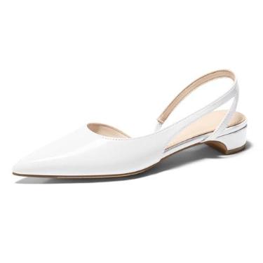 Imagem de Coutgo Sapato social feminino de salto baixo grosso, bico fino, fechado, D'Orsay, trabalho, escritório, Branco, 40