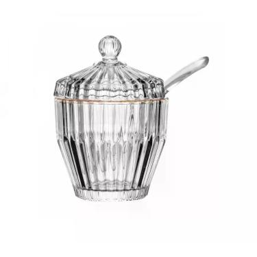 Imagem de Açucareiro cristal com fio de ouro e colher império wolff