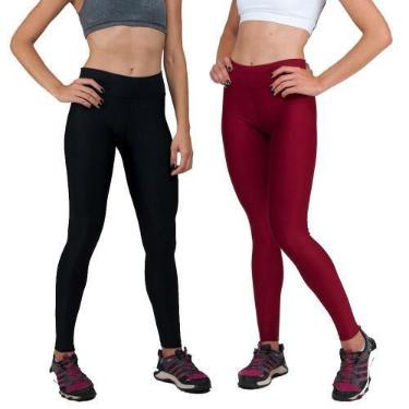 Imagem de Conjunto com 2 Calças Legging Fitnes Suplex Lisa Cintura Alta Preta e 