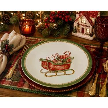 Imagem de Kit 06 Pratos Rasos Cerâmica Aconchego Trenó de Natal -30cm - Sanson D