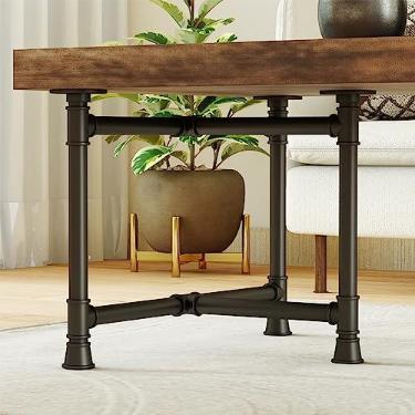 Imagem de KaKaBB Pernas de mesa de centro de metal 40,6 cm, pernas de banco preto, conjunto de 2 pernas de cadeira de mesa de móveis resistentes, base de mesa de café DIY