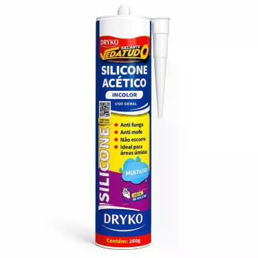 Imagem de Silicone Acético Selante Dryko Veda Tudo 260g Branco Incolor Uso Geral