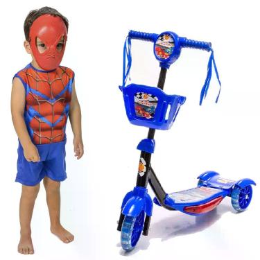 Imagem de Patinete Cestinha Azul Carros com Fantasia Aranha Infantil - DM Toys