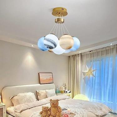 Imagem de Lustre Criativo Planeta Pendente G9 para Interiores, Luminária Decorativa Esférica em Formato de Bolha, Lustre de Vidro com Bolas, Ideal para Restaurantes, Quartos de Meninos e Meninas, Lumi