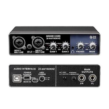 Imagem de Interface de audio,placa de som profissional de canal USB 2.0 DC 5V de alta velocidade, função de monitor para estúdio/gravação musical/gravação vocal/jogos/Equipamentos para Gravação Musical, etc