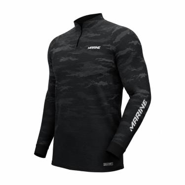 Imagem de Camisa Pesca Marine Sports Cammo Preta Proteção UV FPS 50+ Dryout Tama