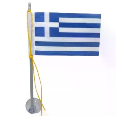 Imagem de Mini Bandeira Grécia com Ventosa para Vidro de Automóvel Poliéster 5 e 5cm X 8 e 5cm Azul SP Bandeiras