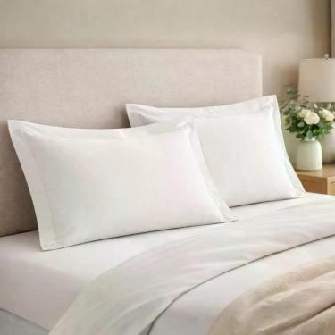 Imagem de Par de Fronha para Travesseiro King Hotel 50x90cm 200 Fios 100% Algodão Percal Par com Barra Larga Branco