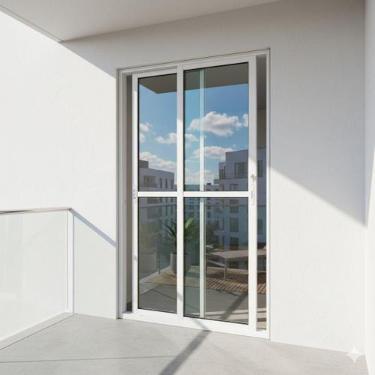 Imagem de Porta Balcão 2 Folhas Vidro Alumínio Branco Linha 25 Com Fechadura Bre