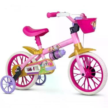 Imagem de Bicicleta Infantil Princesas Disney Aro 12 3 Anos Freio a Tambor Rodinhas Laterais Roxo Nathor Bicicletas