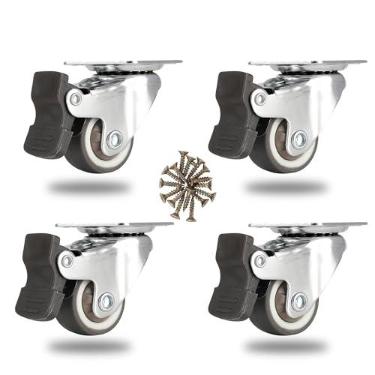 Imagem de Restaurantware - APENAS CASTERS: Rodízios resistentes de 2,5 cm RW, 4 rodízios de placa giratória - 2 rodas fixas e 2 de freio, sem ruído, rodízios giratórios de placa de aço inoxidável cinza, para