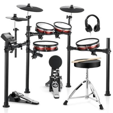 Imagem de Donner DED-200 MAX Conjunto de bateria eletrônica com tambores com peles de malha padrão profissional, caixa de 10", tom 3 de 10", prato (crash) de 12", mais de 450 sons autênticos para desempenho