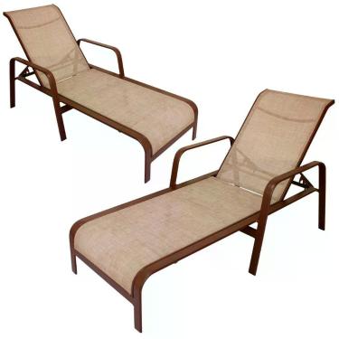 Imagem de Kit 2 Espreguiçadeiras Piscina Alumínio E Tela 5 Posições Marrom Capuccino