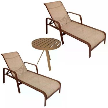 Imagem de Kit 2 Espreguiçadeiras E Mesinha Para Piscina E Jardim Marrom Capuccino